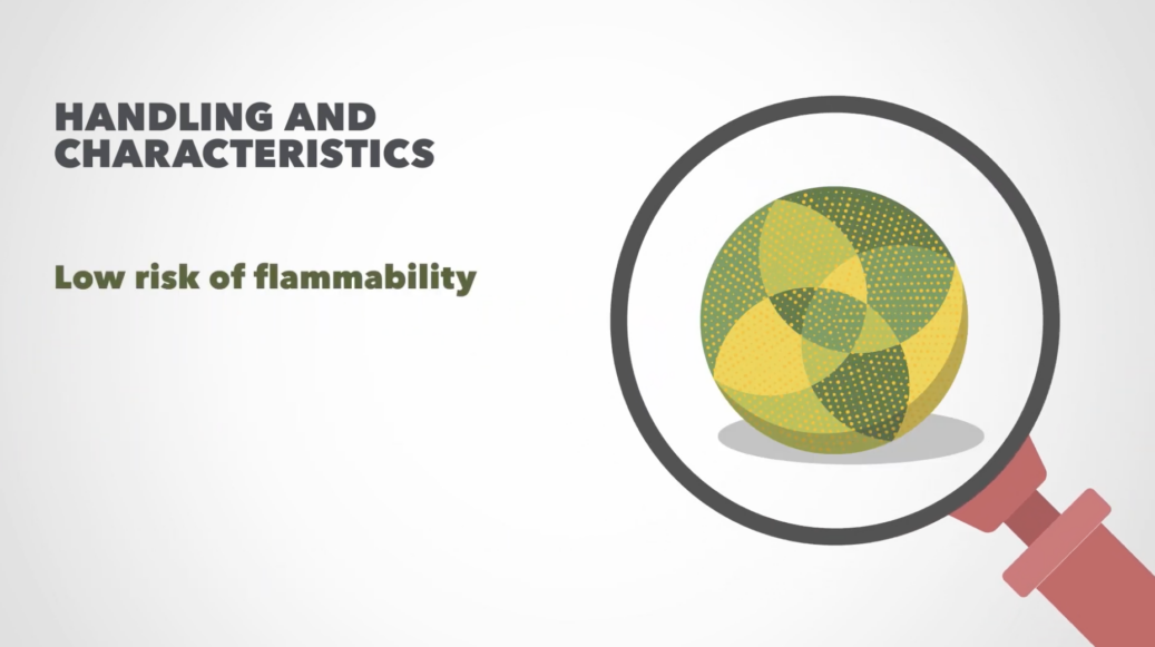 Handling and characteristics. Low risk of flammability.